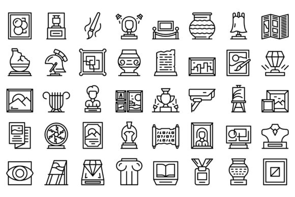 Art Gallery Icons Set Outline Vector Guide