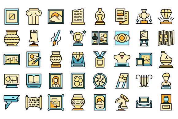 Art Gallery Icons: Vector Flat Design