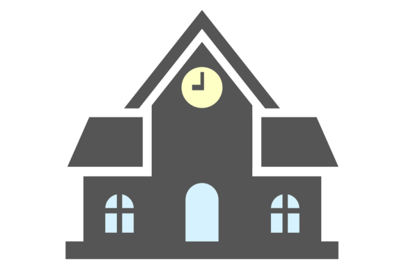 Education Icon: School Building Front