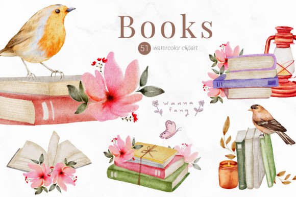 Elevating Digital Design with Watercolor Books Clipart, PNG