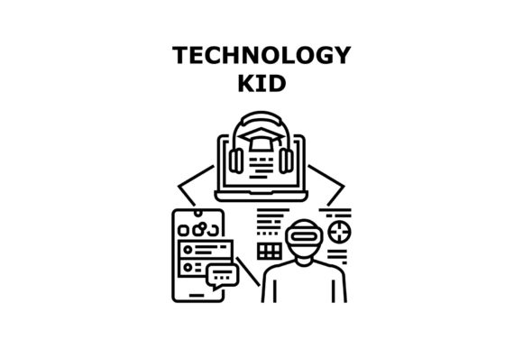 Technology Kid Icon Vector Illustration: Enhancing Educational and Digital Design